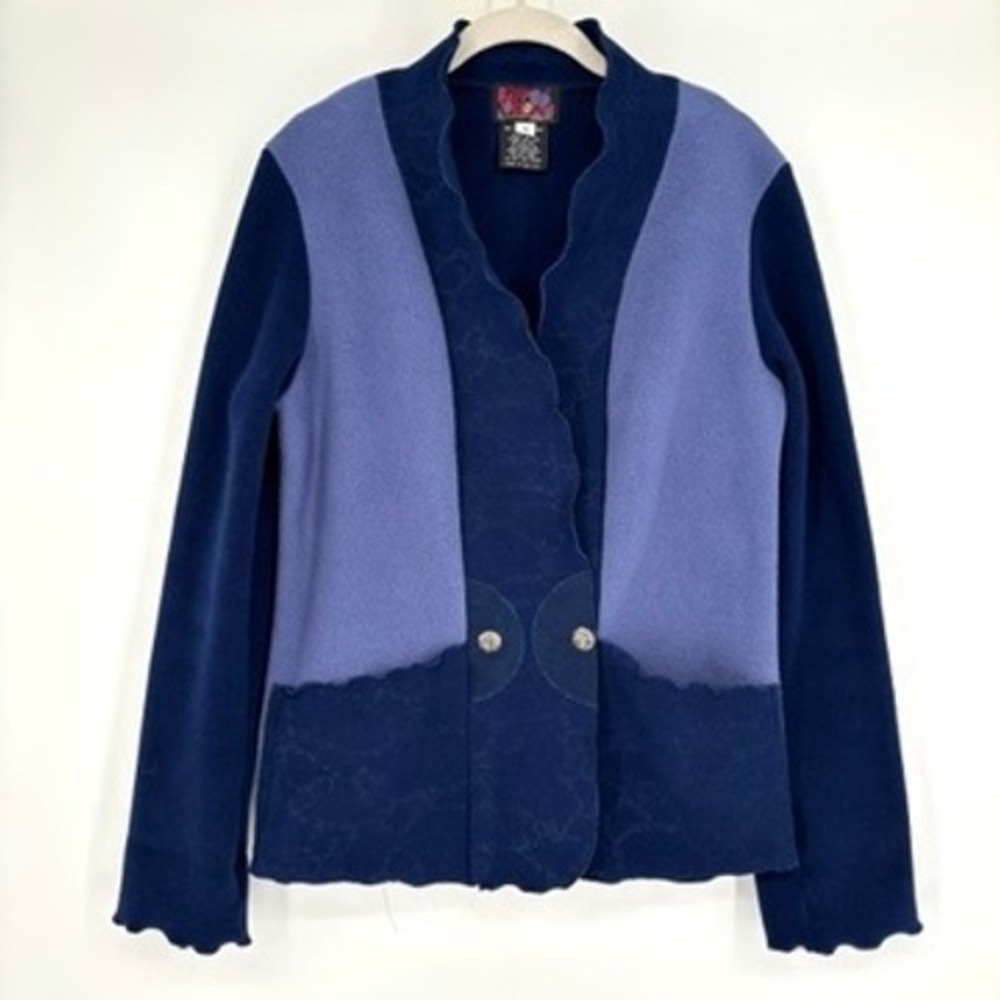 Vintage Red Rover Fleece Jacket‎ Blue Embossed Button Short USA Made Size S